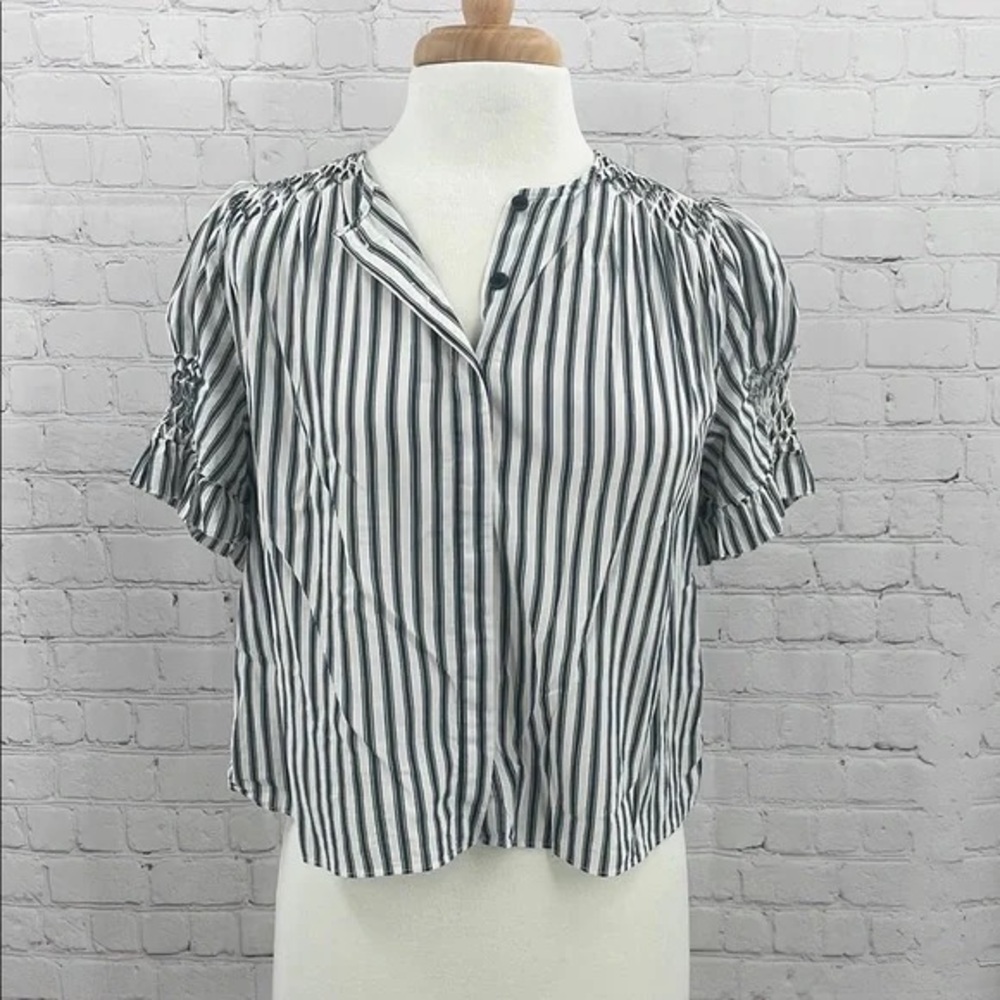 Reformation Green and White Striped Top